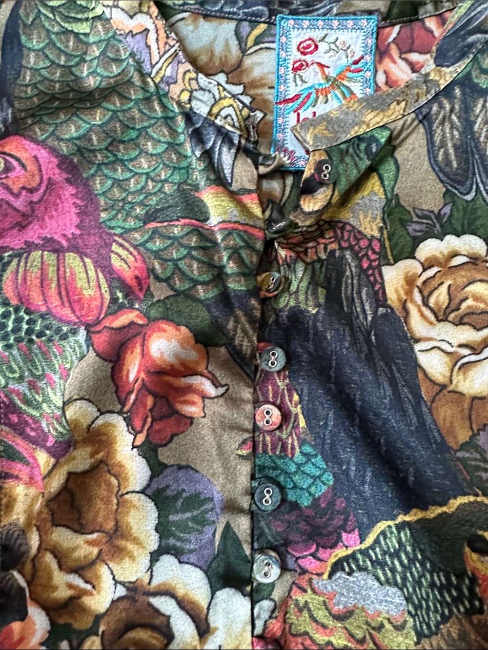 Johnny Was Parrot Cosima 100%silk peasant blouse in pristine condition! - Picture 3 of 10